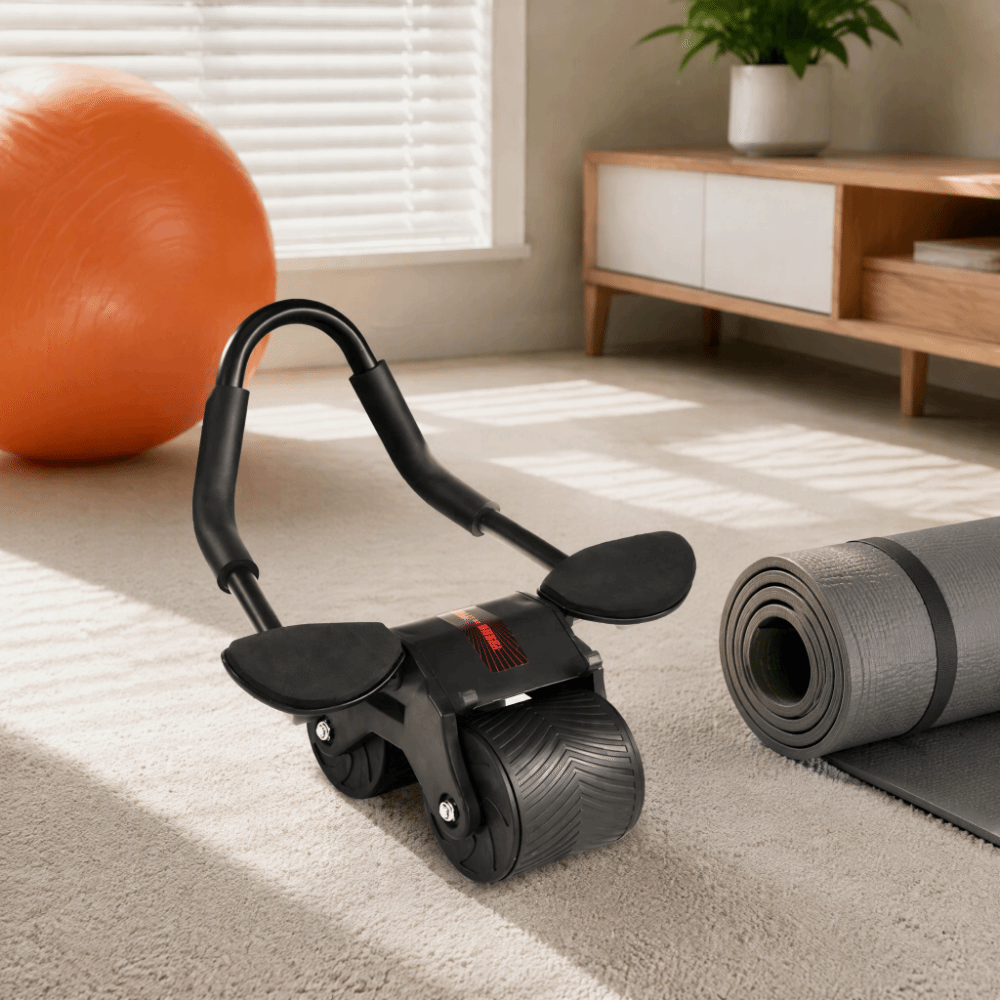 Ab Roller Wheel With Elbow Support - 自動リバウンド機能付き腹筋ローラー、肘当て付き、静音設計、コアトレーニング用、持ち運び可能なニーマット、フィットネス機器、腹部引き締め