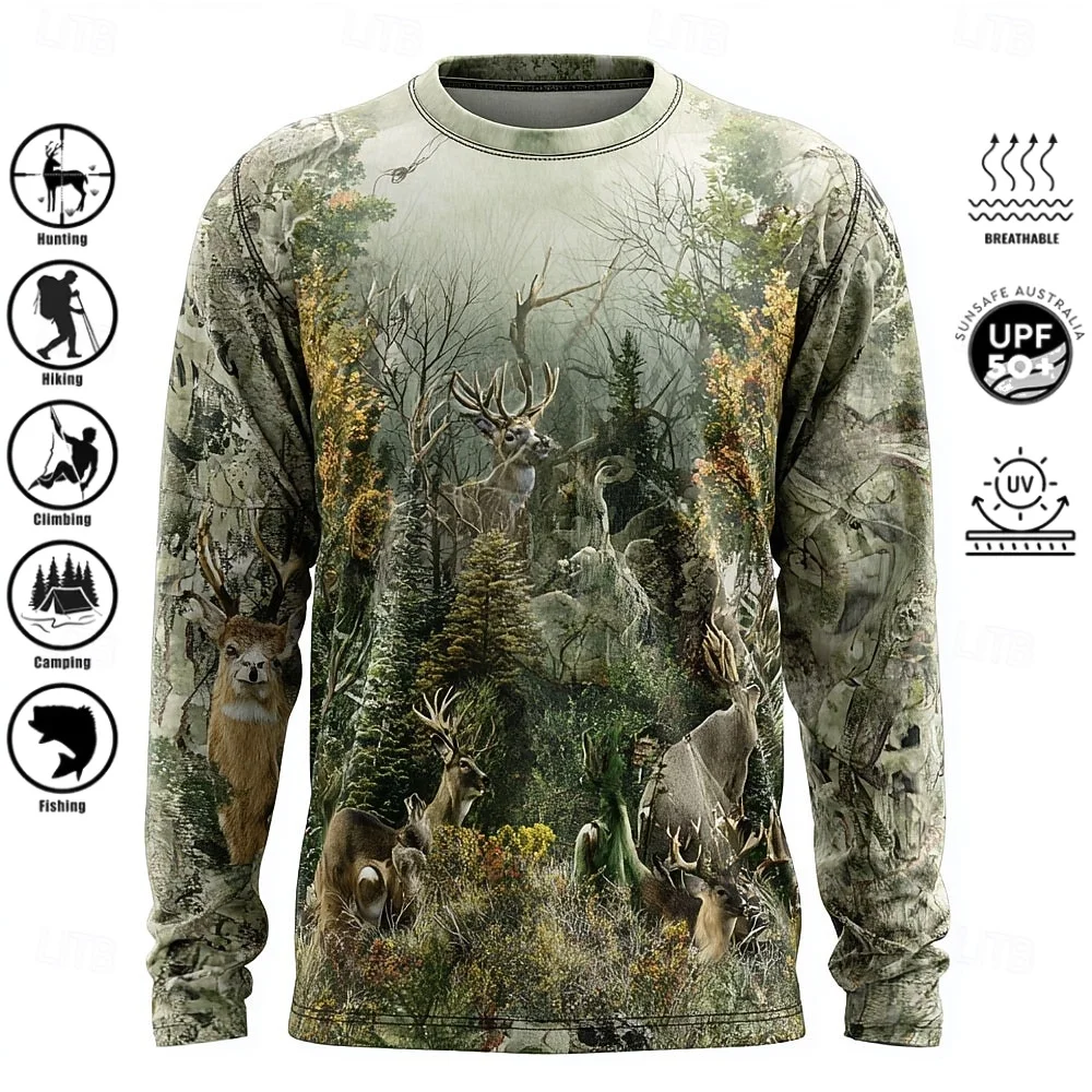 メンズ長袖Tシャツ、ポリエステル素材、3Dプリント迷彩柄、U - Hiking のレビューと価格
