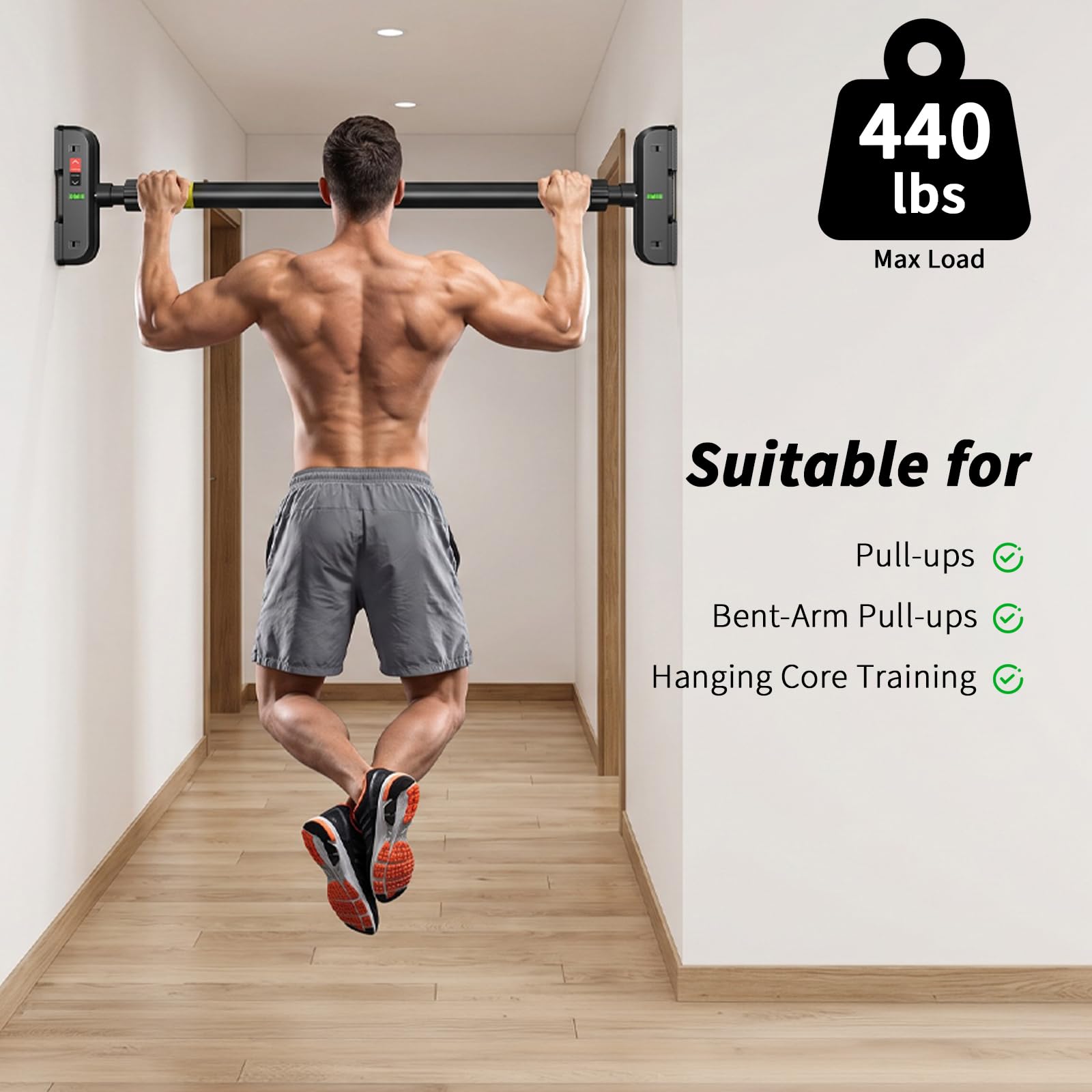 ドア枠用懸垂バー、ネジ不要、耐荷重440ポンド |   調節 - Door Pull Up Bar No Screw のレビューと価格