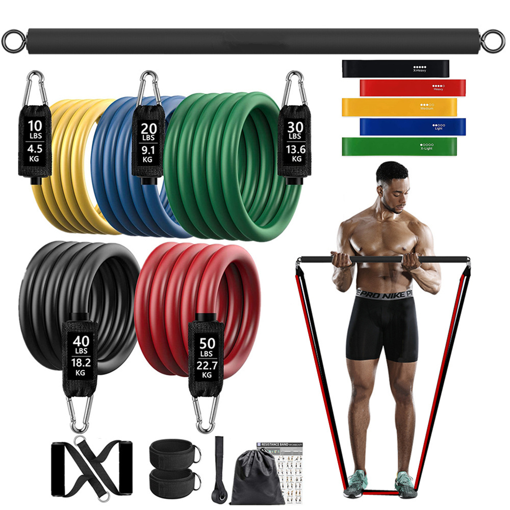150ポンド フィットネス戦利品抵抗弾性バンドワークアウト  - Pilates Bar Kit With Resistance Bands のレビューと価格